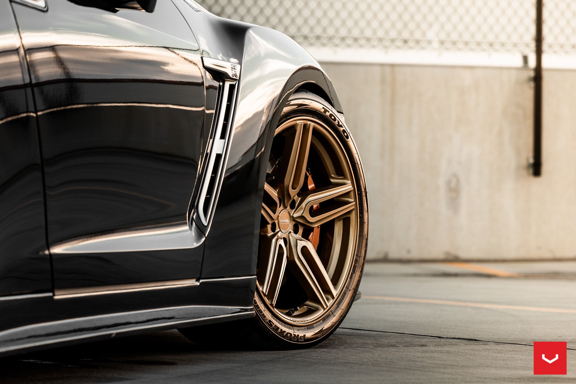Black Nissan GT-R with Custom Gold Vossen Wheels - Photo by Vossen