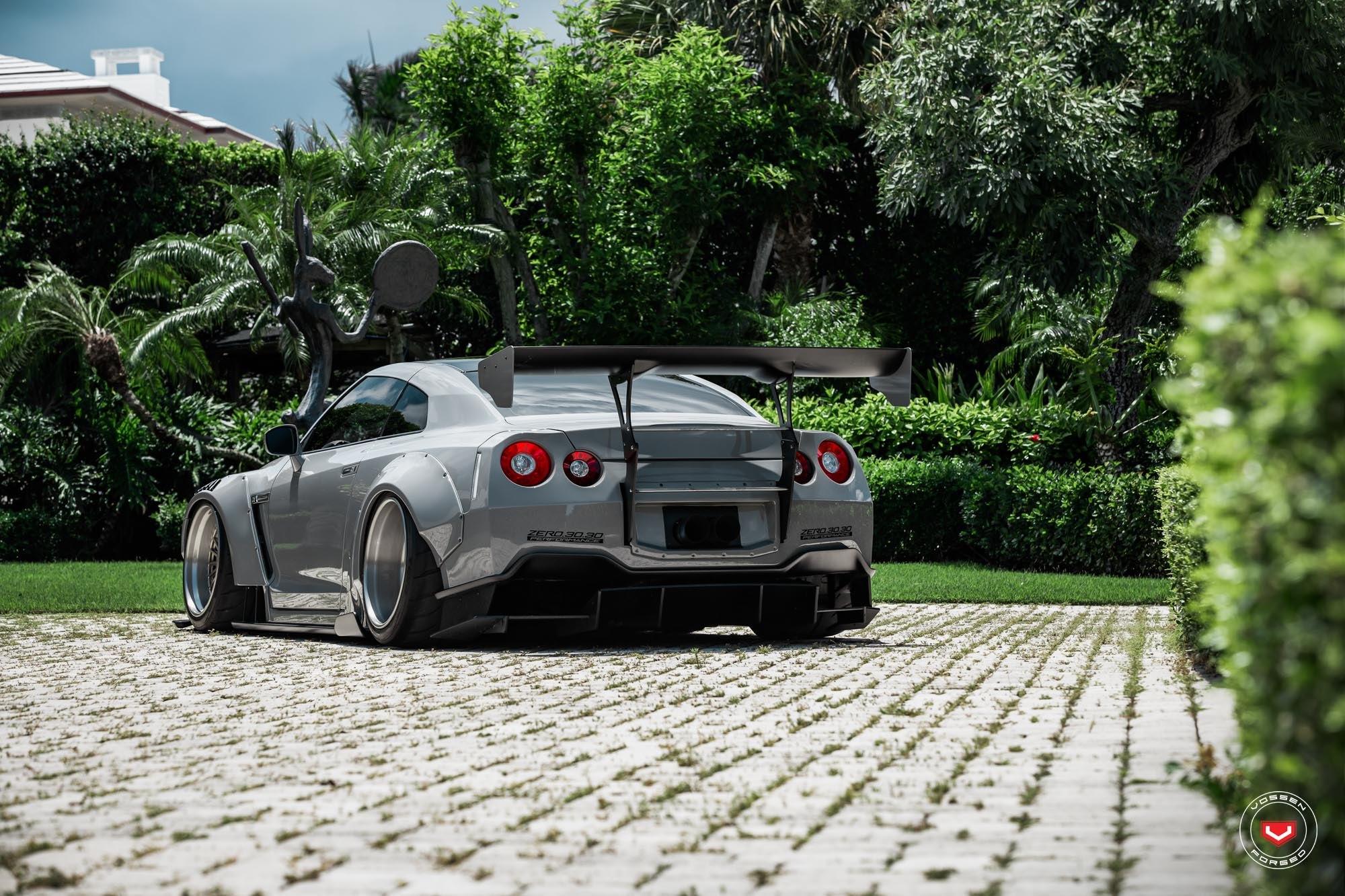Gray Nissan GT-R with Custom Rear Diffuser - Photo by Vossen Wheels