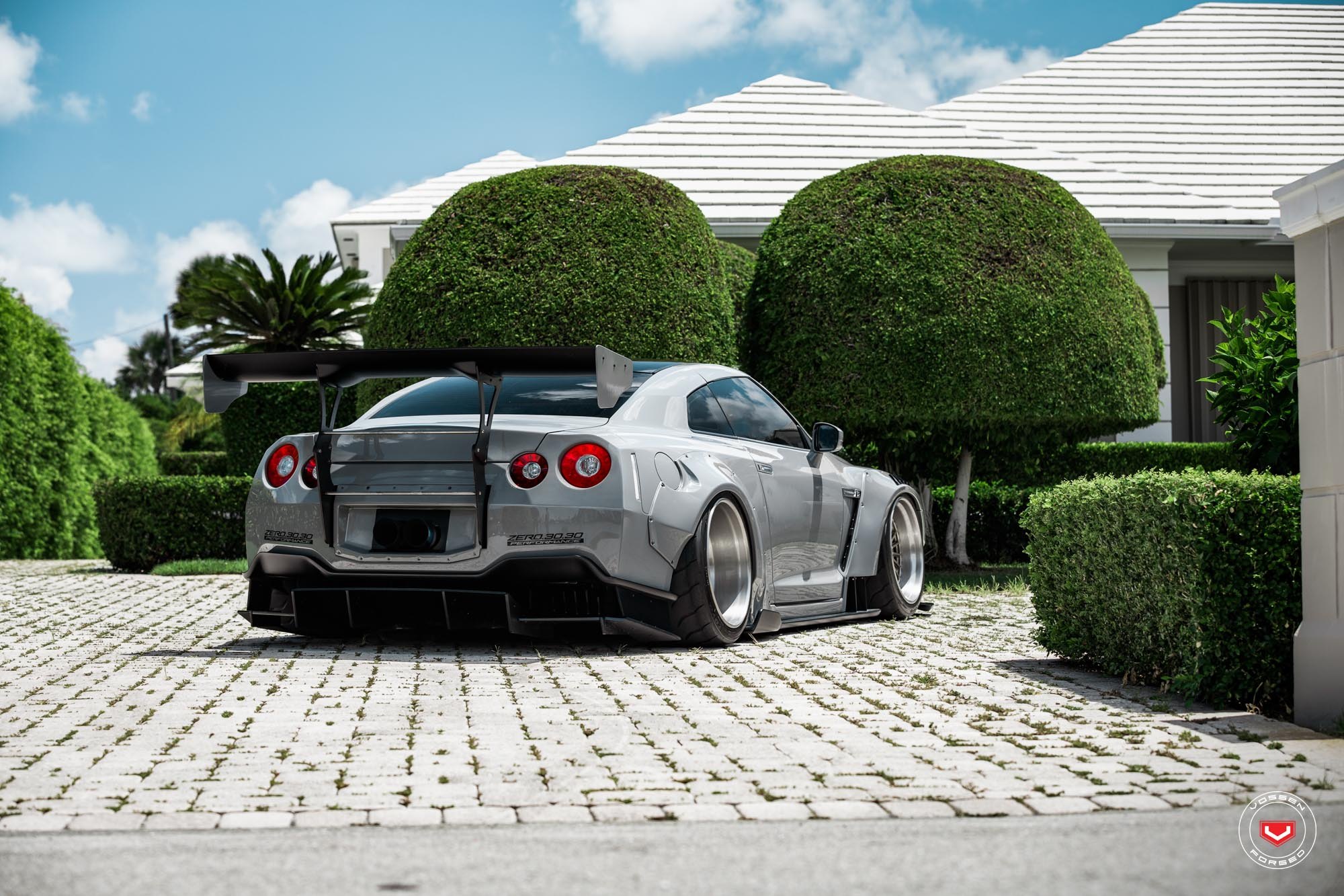 Red Clear LED Taillights on Gray Nissan GT-R - Photo by Vossen Wheels