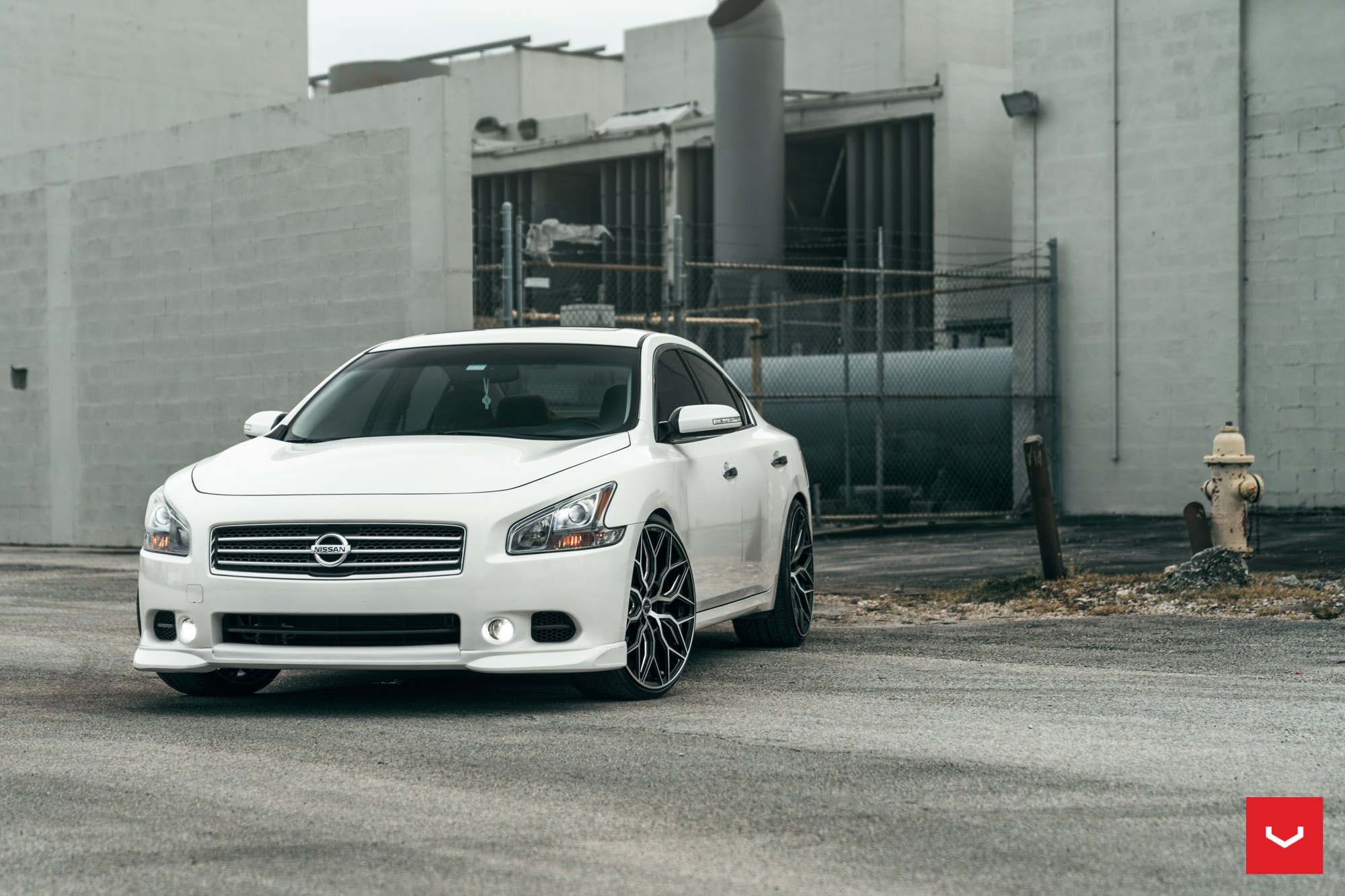 White Nissan Maxima with Custom Chrome Grille - Photo by Vossen