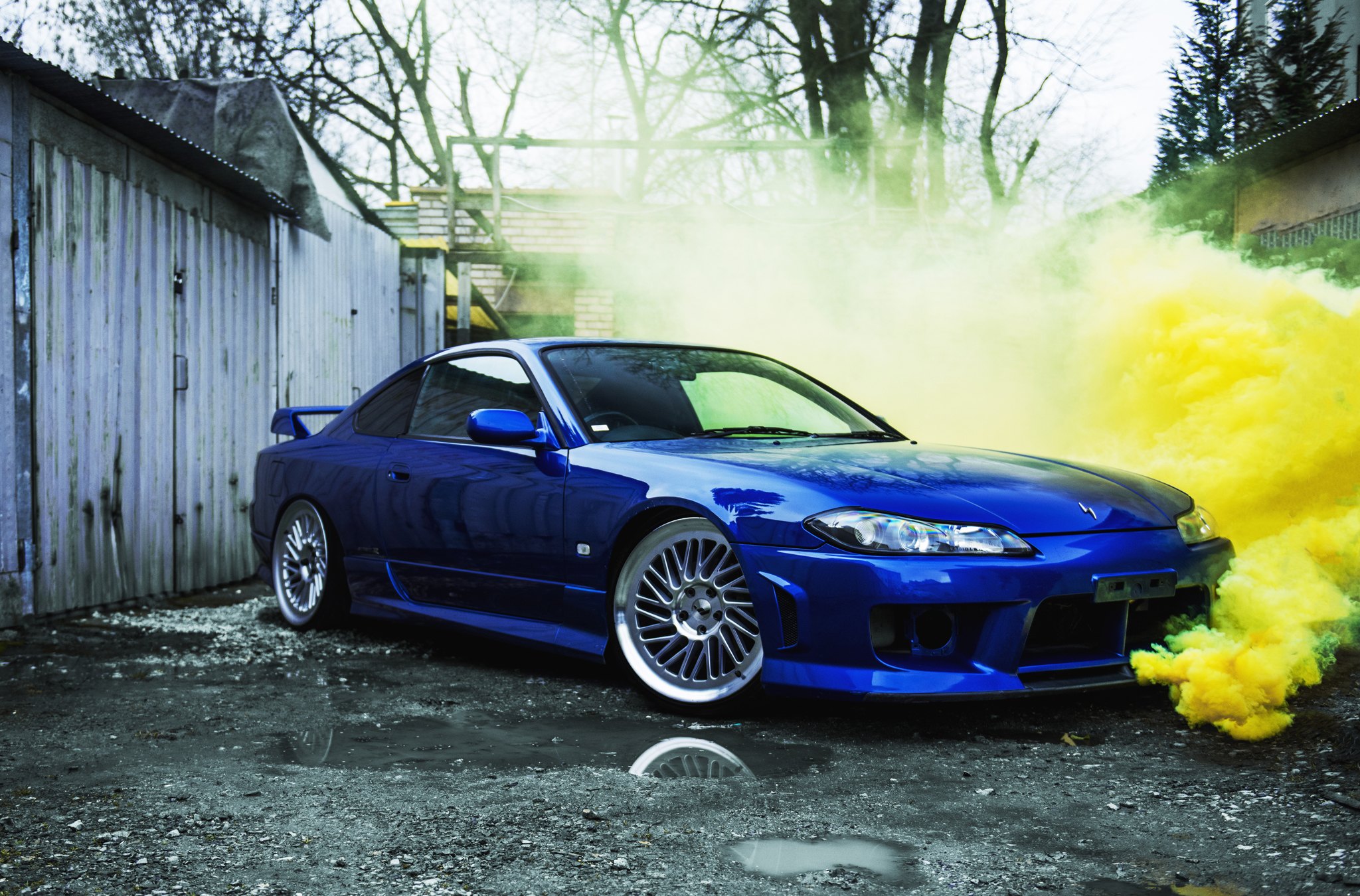Blue Nissan Silvia with Aftermarket Side Skirts - Photo by JR Wheels