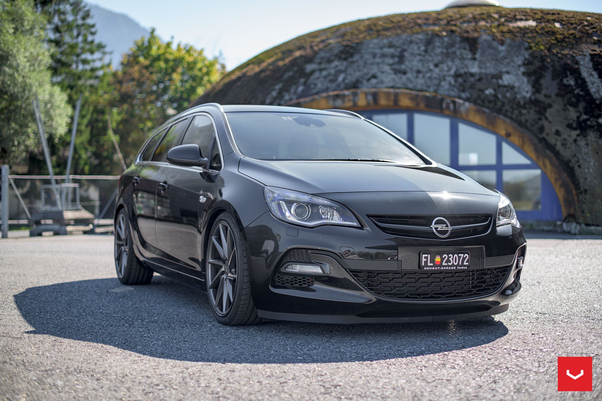 Black Opel Astra with Custom Front Bumper - Photo by Vossen