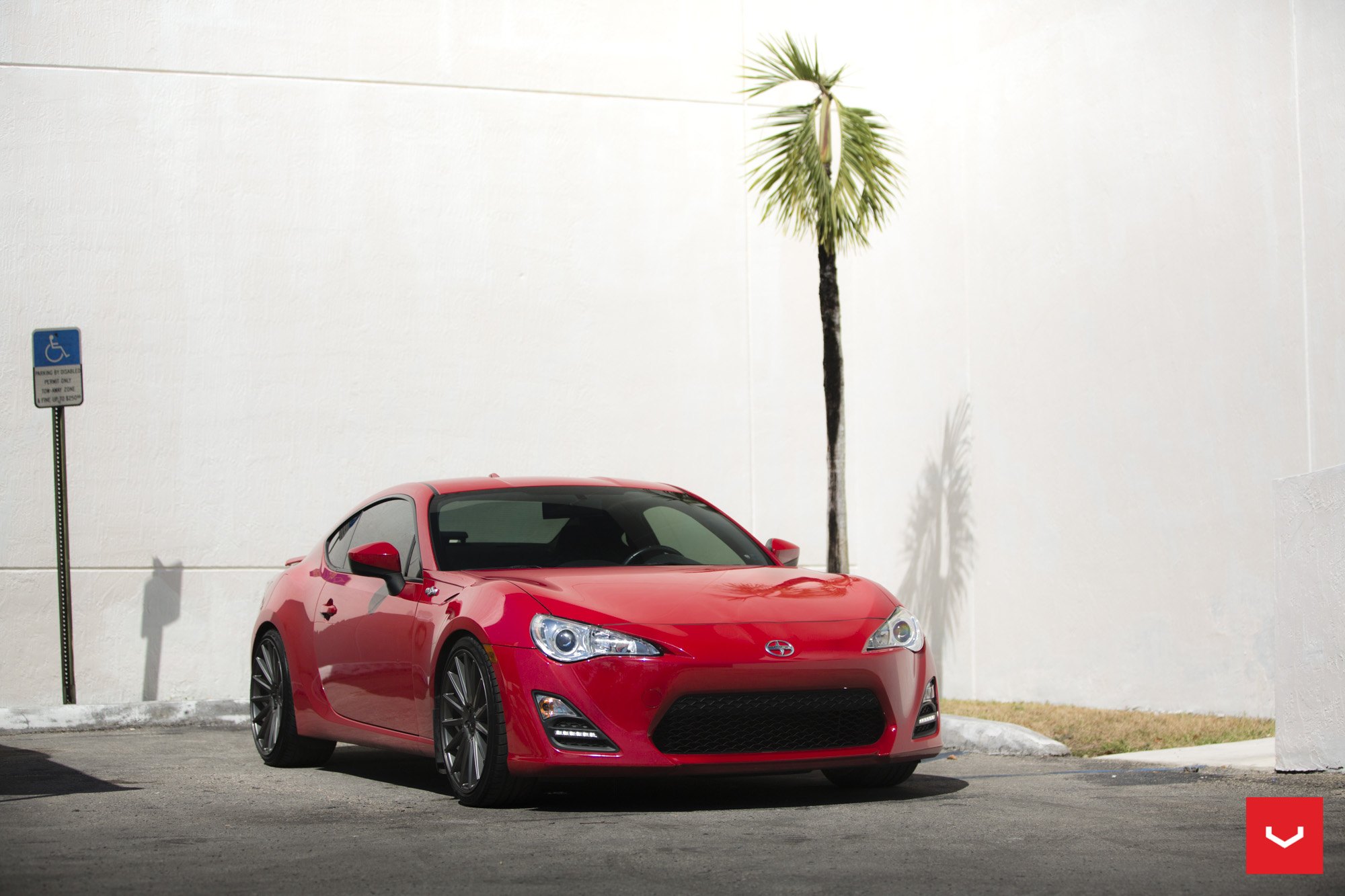 Front Bumper with LED Lights on Red Scion FRS - Photo by Vossen