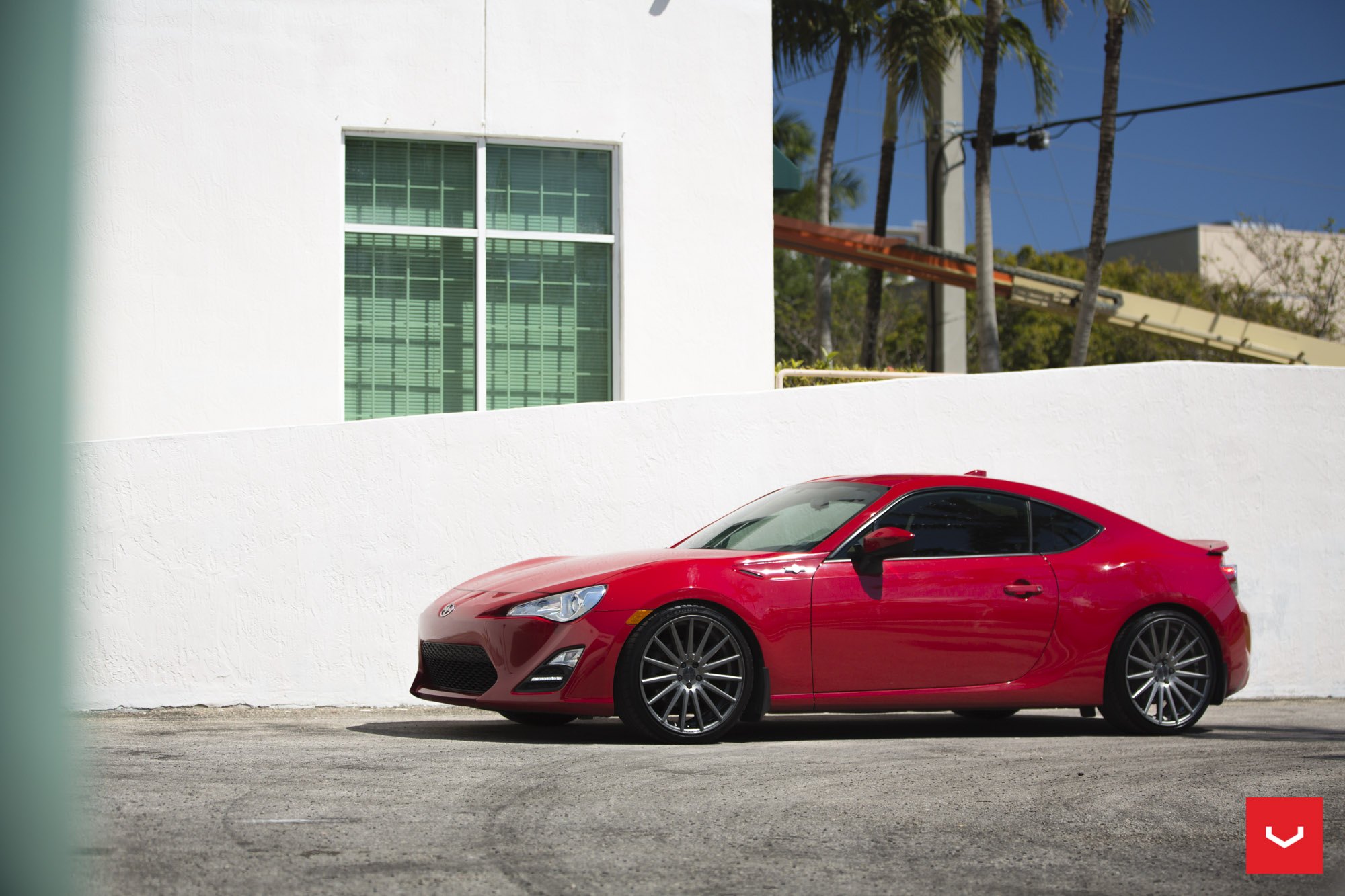Red Scion FRS with Aftermarket Side Skirts - Photo by Vossen