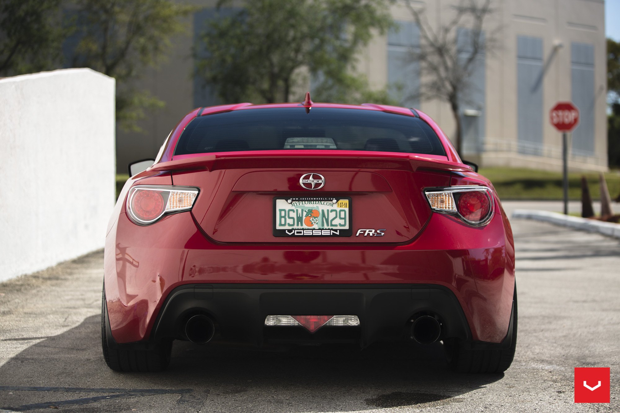 Aftermarket Rear Diffuser on Red Scion FRS - Photo by Vossen