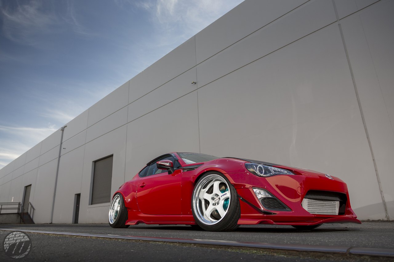 Red Scion FRS with Custom Body Kit - Photo by WORK Wheels Japan