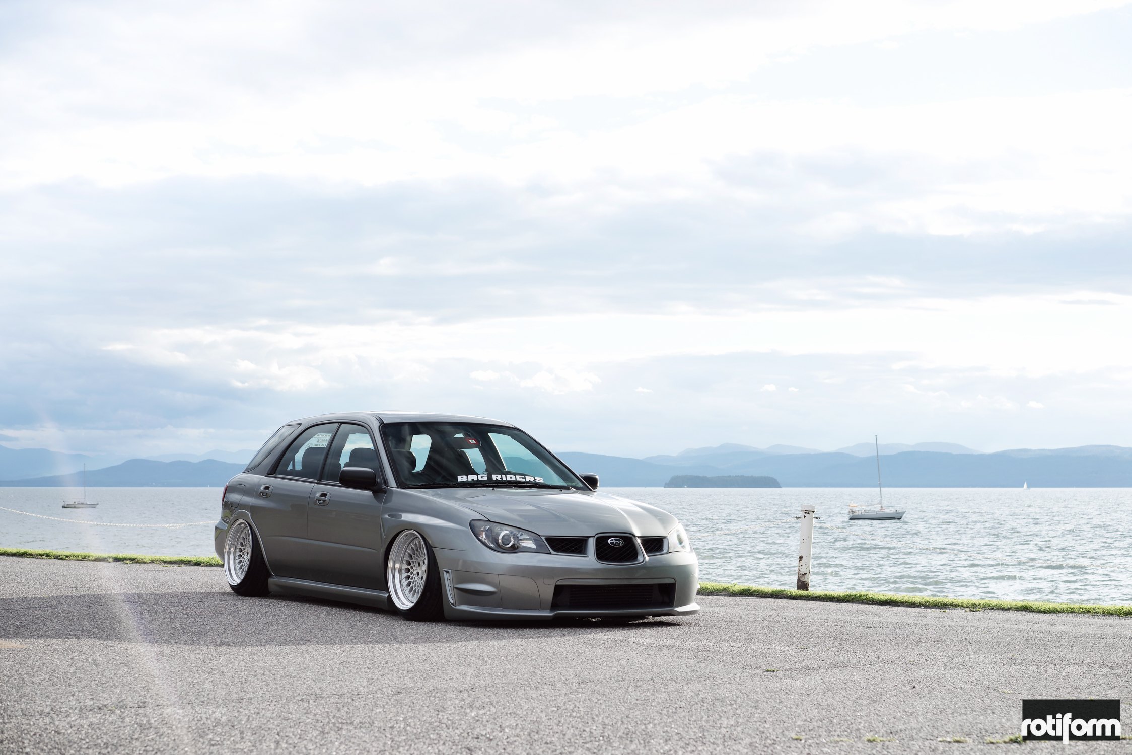 Gray Stanced Subaru WRX with Custom Front Bumper - Photo by Rotiform