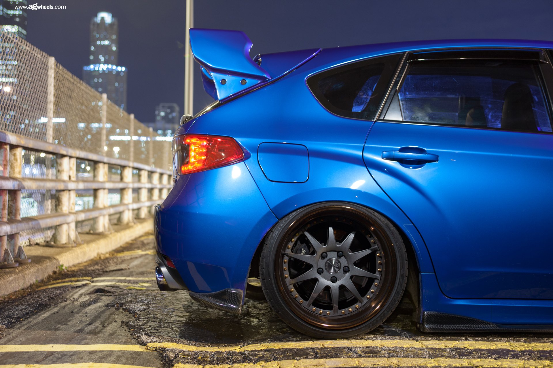 Blue Subaru WRX Carbon Fiber Side Skirts - Photo by Avant Garde Wheels