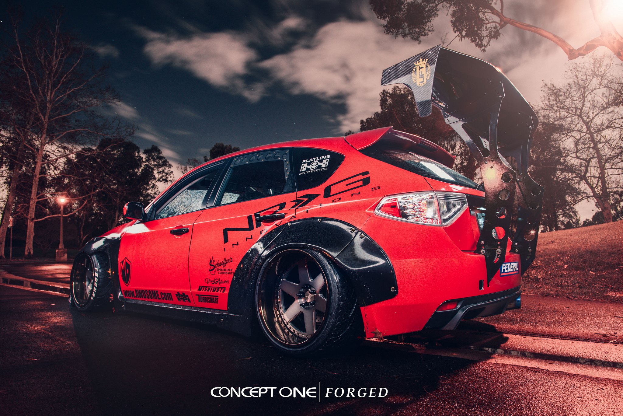 Custom Red Subaru WRX with Wide Body Kit - Photo by Concept One
