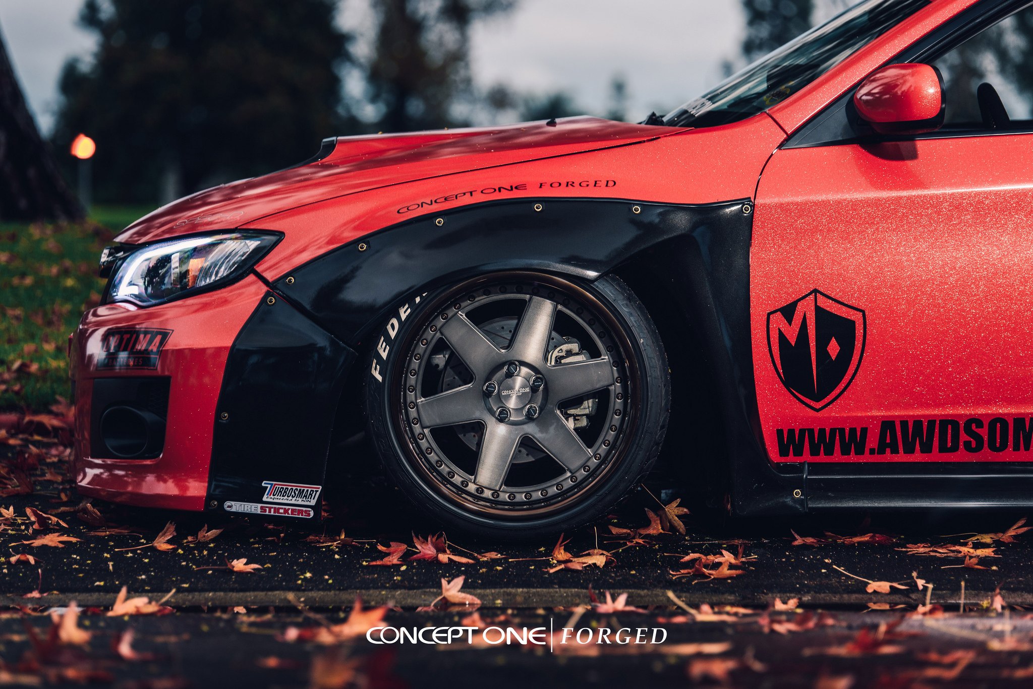 Concept One Forged Wheels on Red Subaru WRX - Photo by Concept One