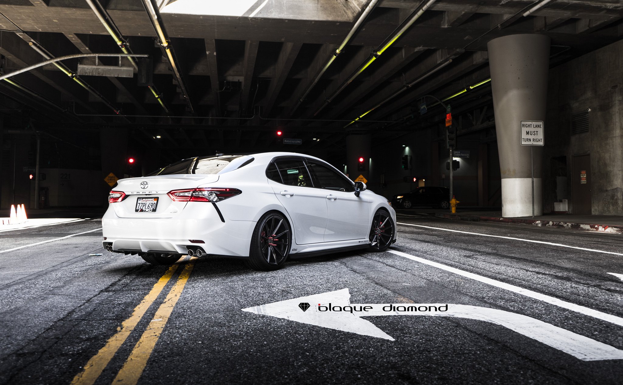 Red Clear LED Taillights on White Toyota Camry - Photo by Blaque Diamond Wheels