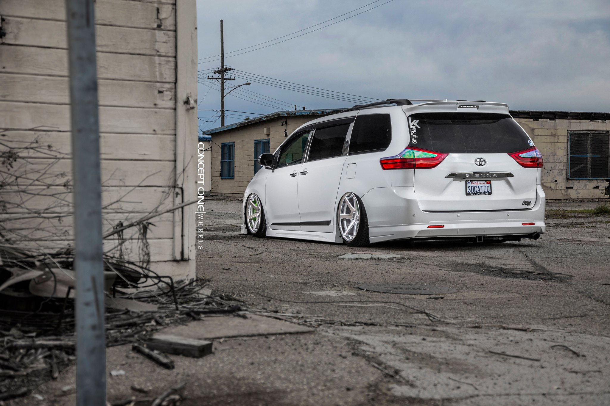 White Lowered Toyota Sienna on Custom Concept One Rims - Photo by Concept One